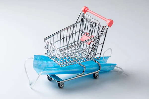 Shopping Cart Mask Symbol Coronavirus White Background — Stock Photo, Image