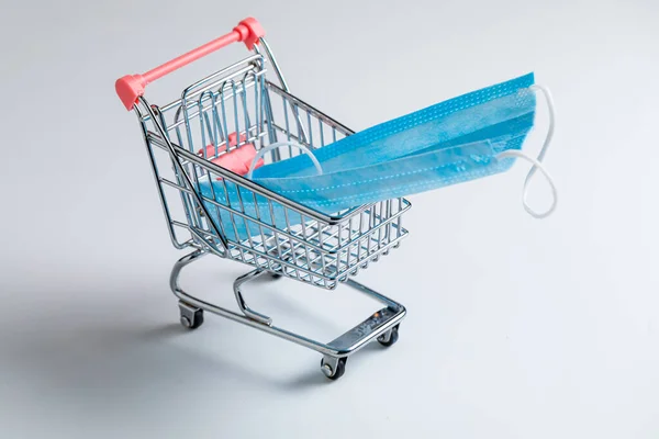 Shopping Cart Mask Coronavirus Covid Pandemic White Background — Stock Photo, Image