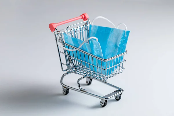 Shopping Cart Mask Mandatory Wearing Masks Store White Background — Stock Photo, Image