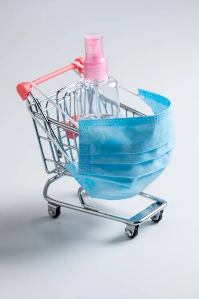 Shopping Cart Mask Protection Supermarket White Background — Stock Photo, Image