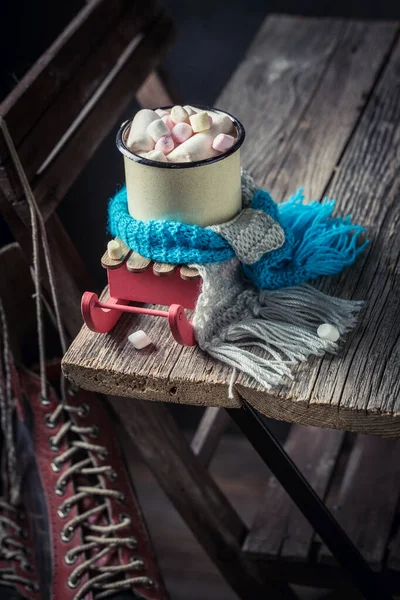 Cioccolata Calda Dolce Con Marshmallow Natale Vecchia Tazza — Foto Stock