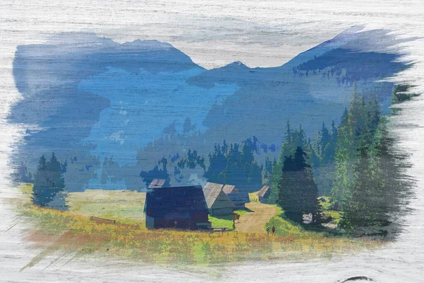 Valley Chocholowska Sunrise Tatra Mountains Poland Watercolor Painting — Stock Photo, Image