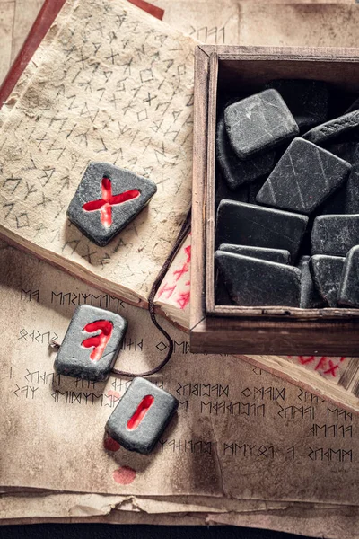 Vue Dessus Alphabet Vieux Futhark Sur Les Pierres Rune Les — Photo