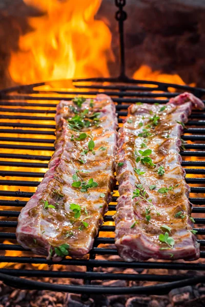 Hot Spicy Ribs Grill Fire Summer — Stock Photo, Image