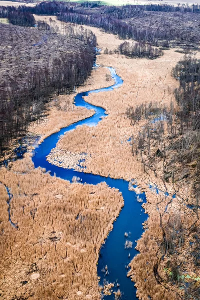 Flying Winding Blue River Brown Swamps Poland Europe — Stock Photo, Image