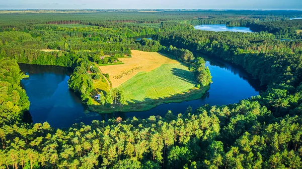 Błękitna Rzeka Zielone Lasy Lecie Polska — Zdjęcie stockowe