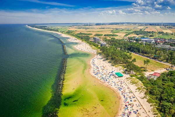 Widok Lotu Ptaka Plażę Darłowku Nad Bałtykiem Polska — Zdjęcie stockowe