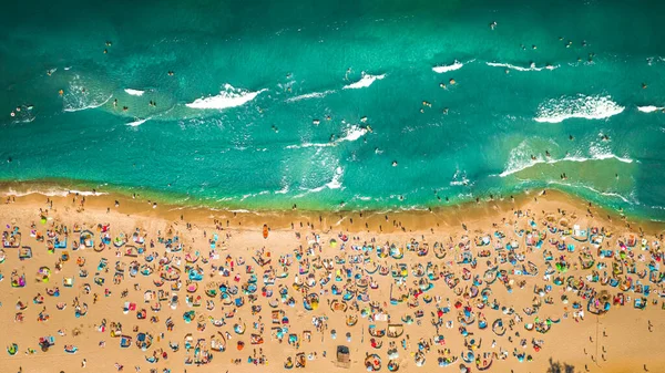 Luchtfoto Van Druk Strand Aan Oostzee Zomer Polen — Stockfoto