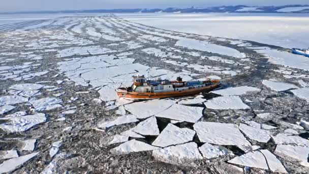 IJsbrekers breken ijs op Vistula River, 2020-02-18, Polen — Stockvideo