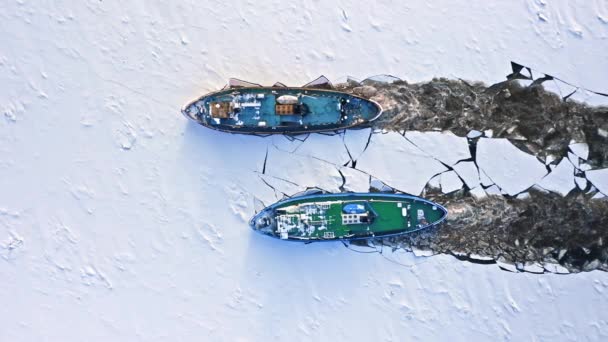 Rompehielos en el río Vístula aplasta el hielo, 2020-02-18, Polonia — Vídeos de Stock