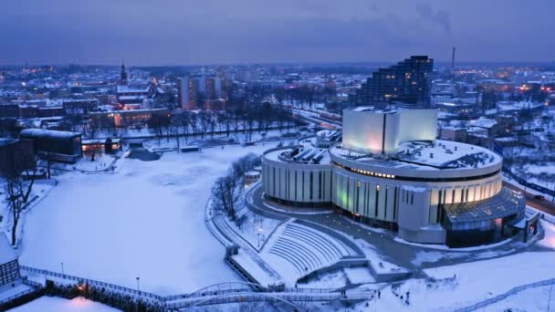 Opera di Bydgoszcz di musim dingin di senja, Polandia, Eropa — Stok Video