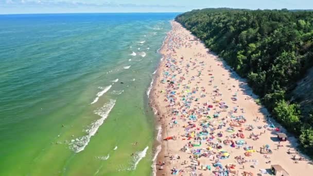 Zatłoczona plaża. Turystyka w Polsce. Urlop w kurorcie morskim. — Wideo stockowe