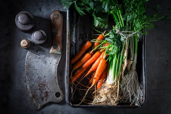 Préparation Pour Légumes Frais Grillés Dans Une Plaque Cuisson Légumes — Photo