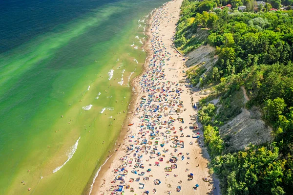 Playa Abarrotada Mar Báltico Turismo Polonia Vista Aérea Naturaleza — Foto de Stock