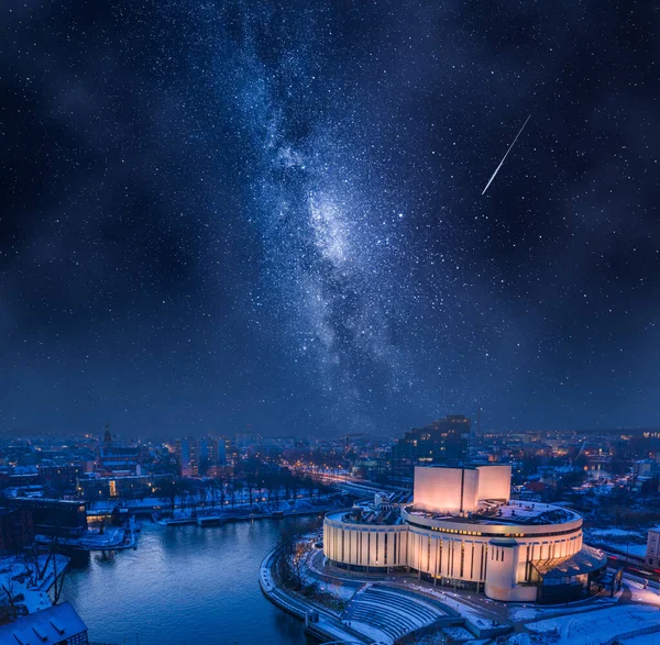 Milky Långt Över Opera Nova Bydgoszcz Vintern Polen Europa Arkitektur — Stockfoto