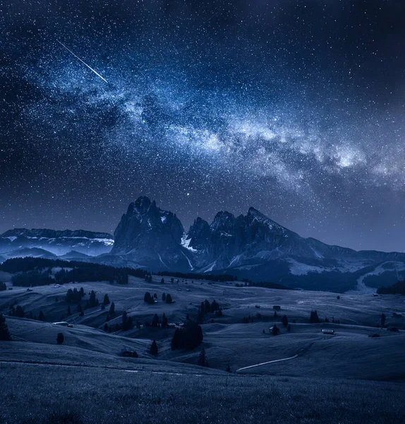 Молочний Шлях Через Альп Сіузі Доломітах Італія — стокове фото