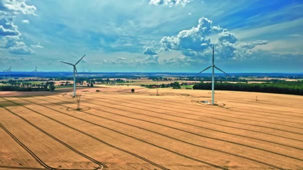 Turbinas eólicas no campo. Energia alternativa em Polonia. — Vídeo de Stock