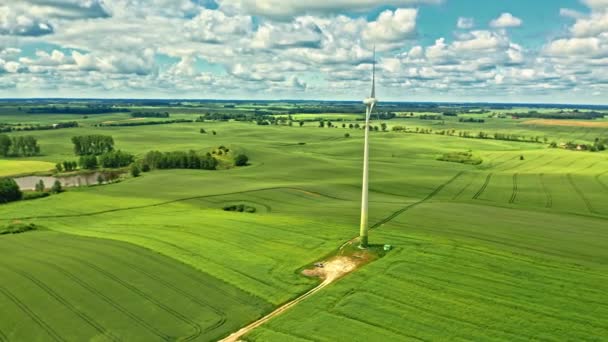 Wind turbines and green field. Alternative energy in Poland. — Stockvideo