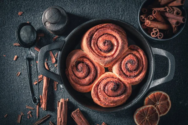 Traditionally Cinnamon Buns Cocoa Sugar Swedish Delicacy Swedish Cuisine — Stock Photo, Image
