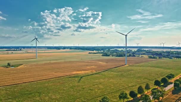 Energía alternativa en Polonia. Turbinas eólicas en campo. — Vídeo de stock