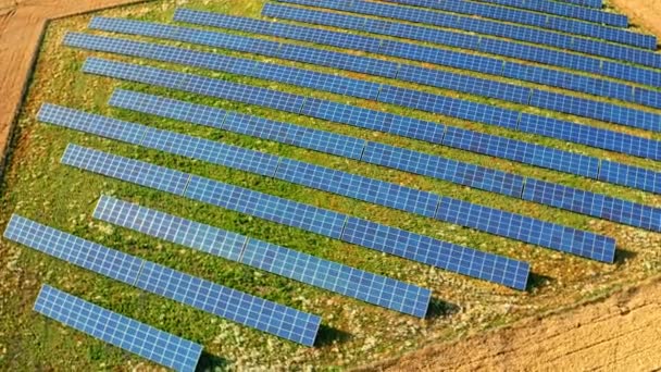 Paneles solares azules en el campo verde. Energia alternativa en Polonia. — Vídeos de Stock