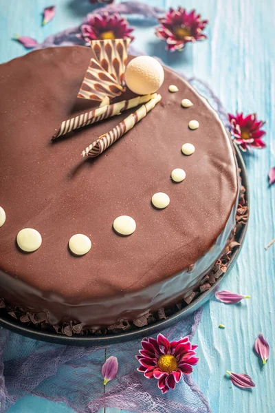 Dark Chocolate Cake Made Cocoa Sweet Chocolate Dessert Vegan Chocolate — Stock Photo, Image