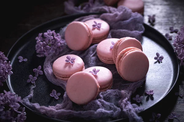 Macarons Aromatisés Lilas Maison Dessert Saveur Fleur Beau Fond Pour — Photo