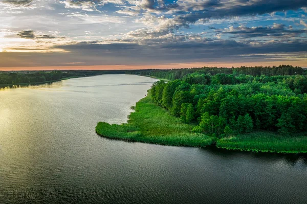 Одинокая Лодка Озере Закате Вид Воздуха Природу Польше Европе — стоковое фото