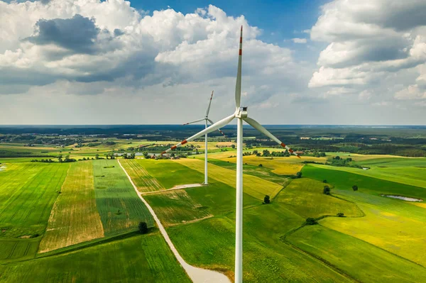 Wind Turbines Summer Agriculture Countryside Poland Aerial View Nature — Stock Photo, Image