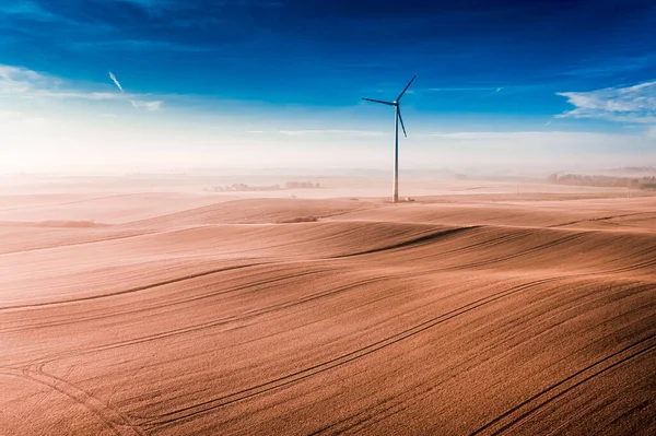 Větrná Turbína Hřišti Alternativní Energie Polsku Letecký Pohled Zemědělství — Stock fotografie