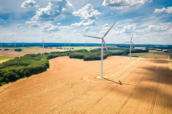 Wind Turbines Brown Field Alternative Energy Countryside Aerial View Nature — Stock Photo, Image