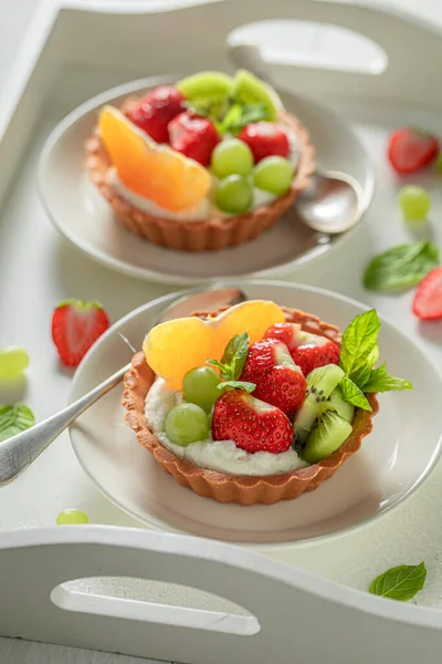 Mini Tarte Maison Aux Fruits Variés Simple Dessert Été Tarte — Photo