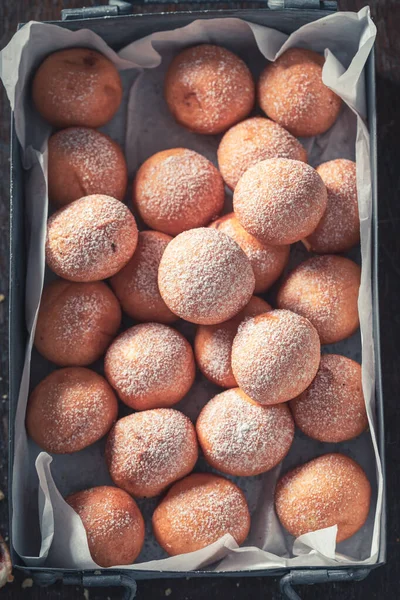 Домашние Пончики Сверкающие Сахаром Пончики Легко Сделать Простая Вкусная Закуска — стоковое фото