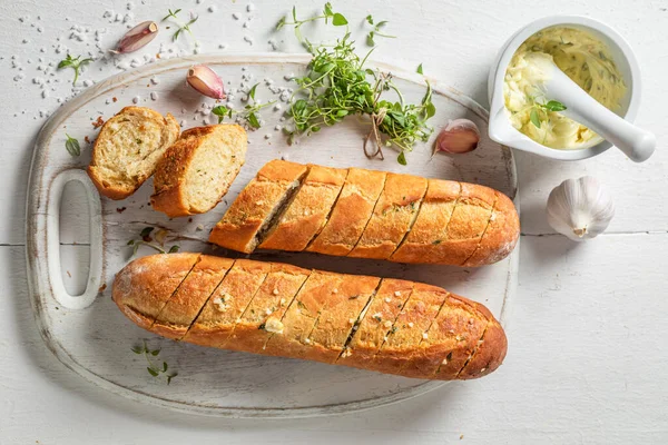 Nydelig Hvitløksbrød Med Urter Baguette Med Hvitløk Italiensk Mat – stockfoto