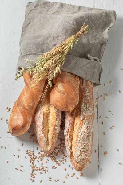 Made Wheat Rye Rustic Baguettes Made Wheat Grains Pieces Baguette — Stock Photo, Image