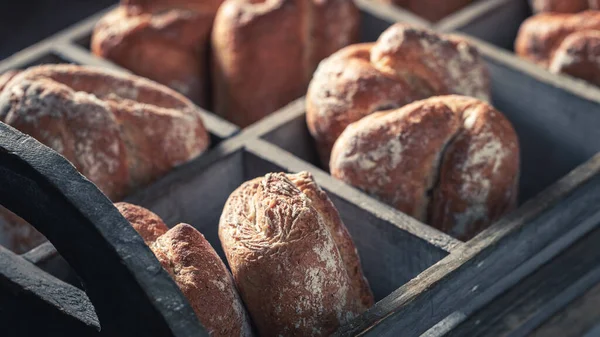 Crunchy Buns Made Wheat Grains Buns Bakery Group Many Buns — Stock Photo, Image