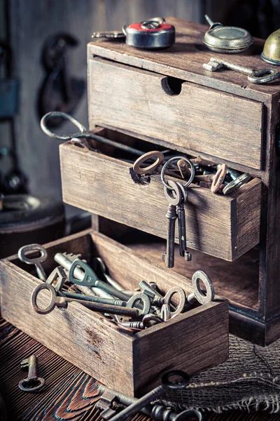 Old Locksmiths Workshop Locks Tools Ancient Locksmiths Workshop Forgotten Craft — Fotografia de Stock