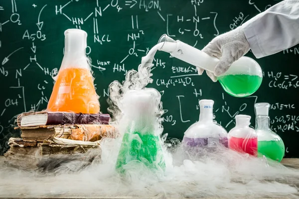Clases Prácticas Química Comprobación Fórmula Química Laboratorio Académico — Foto de Stock