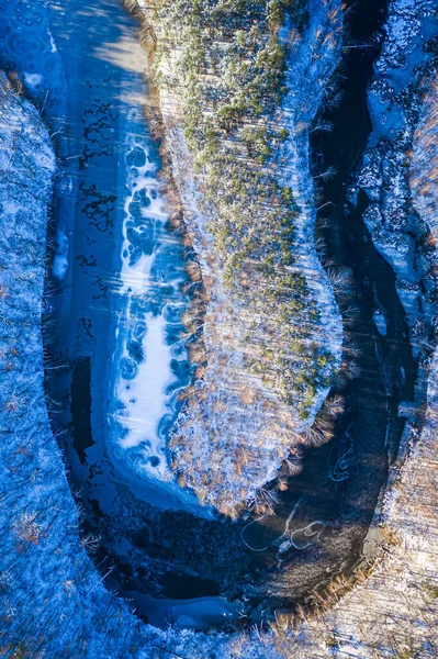 Aerial View Nature Winter Poland Europe Frozen River Forest Winter — Stock Photo, Image