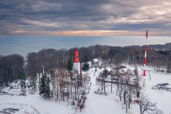 Fyrtårn Ved Østersøen Vinteren Luftfoto Naturen Vinteren Polen - Stock-foto