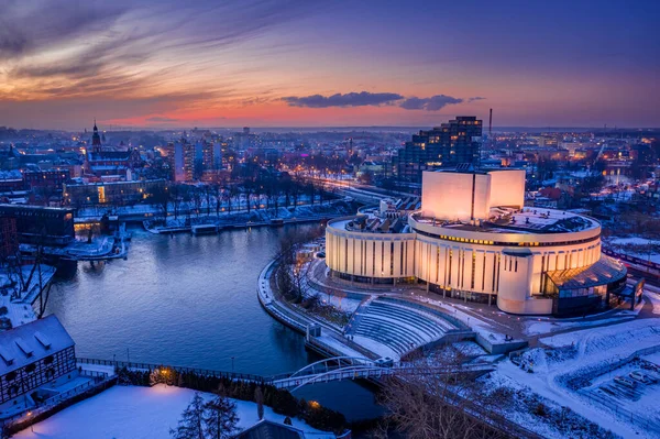 Kışın Havadan Görünüşü Bydgoszcz Polonya Kışın Bydgoszcz Şehir Merkezinde — Stok fotoğraf