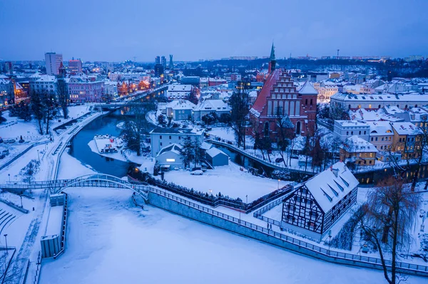 Opera Bydgoszcz Zonsondergang Luchtfoto Van Polen Winter Europa — Stockfoto