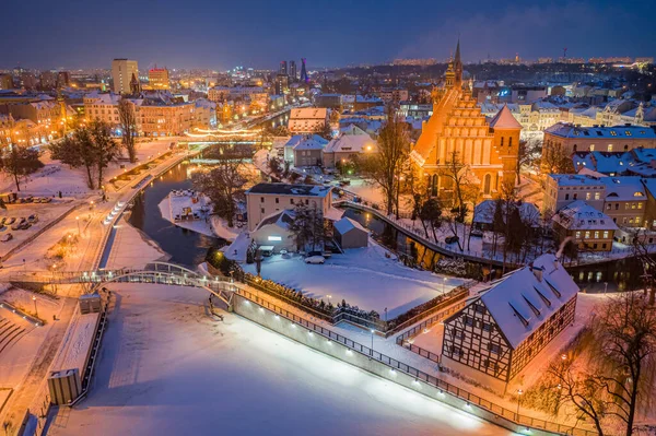 Vista Aerea Del Centro Bydgoszcz Inverno Tramonto Veduta Aerea Dell — Foto Stock