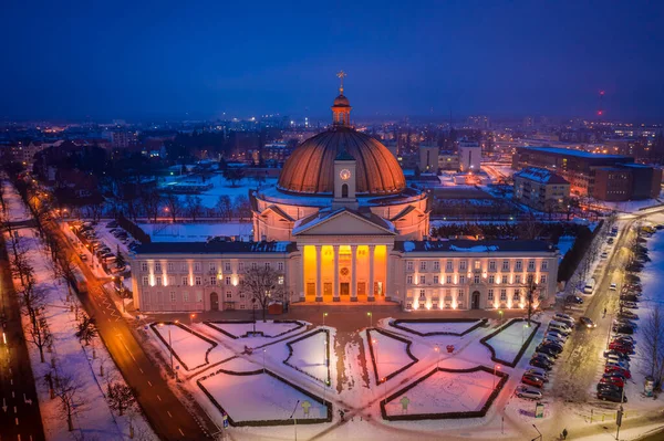 Basílica San Vicente Paúl Bydgoszcz Invierno Atardecer Vista Aérea Polonia — Foto de Stock