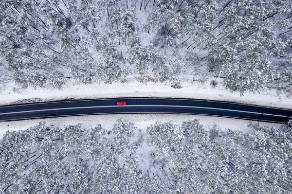 Arado Nieve Limpiando Nieve Carretera Transporte Invierno Vista Aérea Naturaleza —  Fotos de Stock