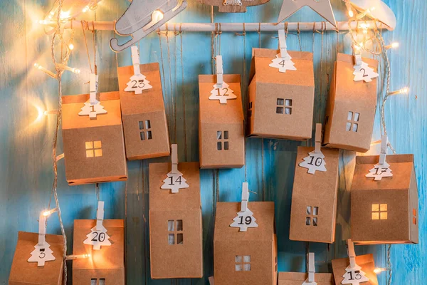 Handgemaakte Kerst Advent Kalender Als Schattig Huis Met Nummer Blauwe — Stockfoto