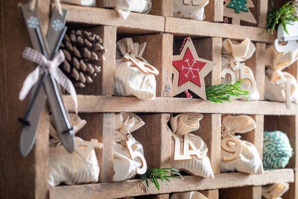 Unieke Adventskalender Voor Kerstmis Als Countdown Voor Kerstmis Donkere Achtergrond — Stockfoto