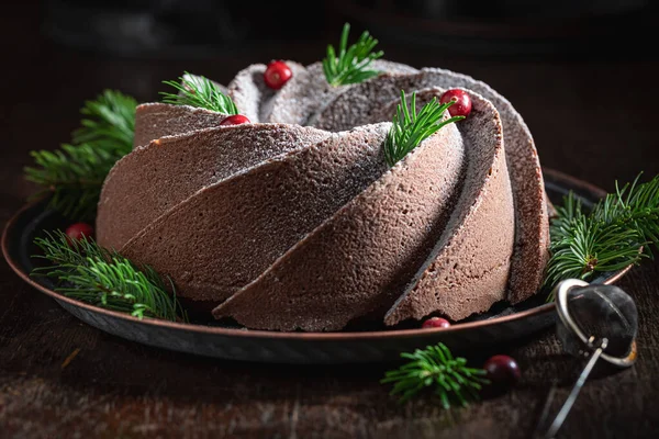 Läcker Chokladkaka Som Mellanmål Till Jul Kakao Julkaka — Stockfoto