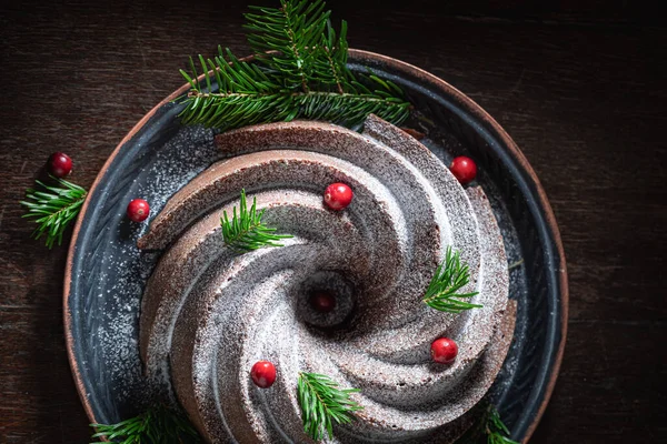 Söt Chokladkaka Som Mellanmål Till Jul Kakao Julkaka — Stockfoto