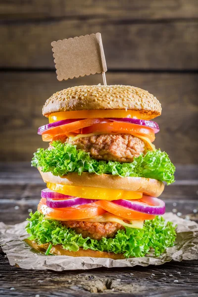 Tasty and big double-decker burger — Stock Photo, Image